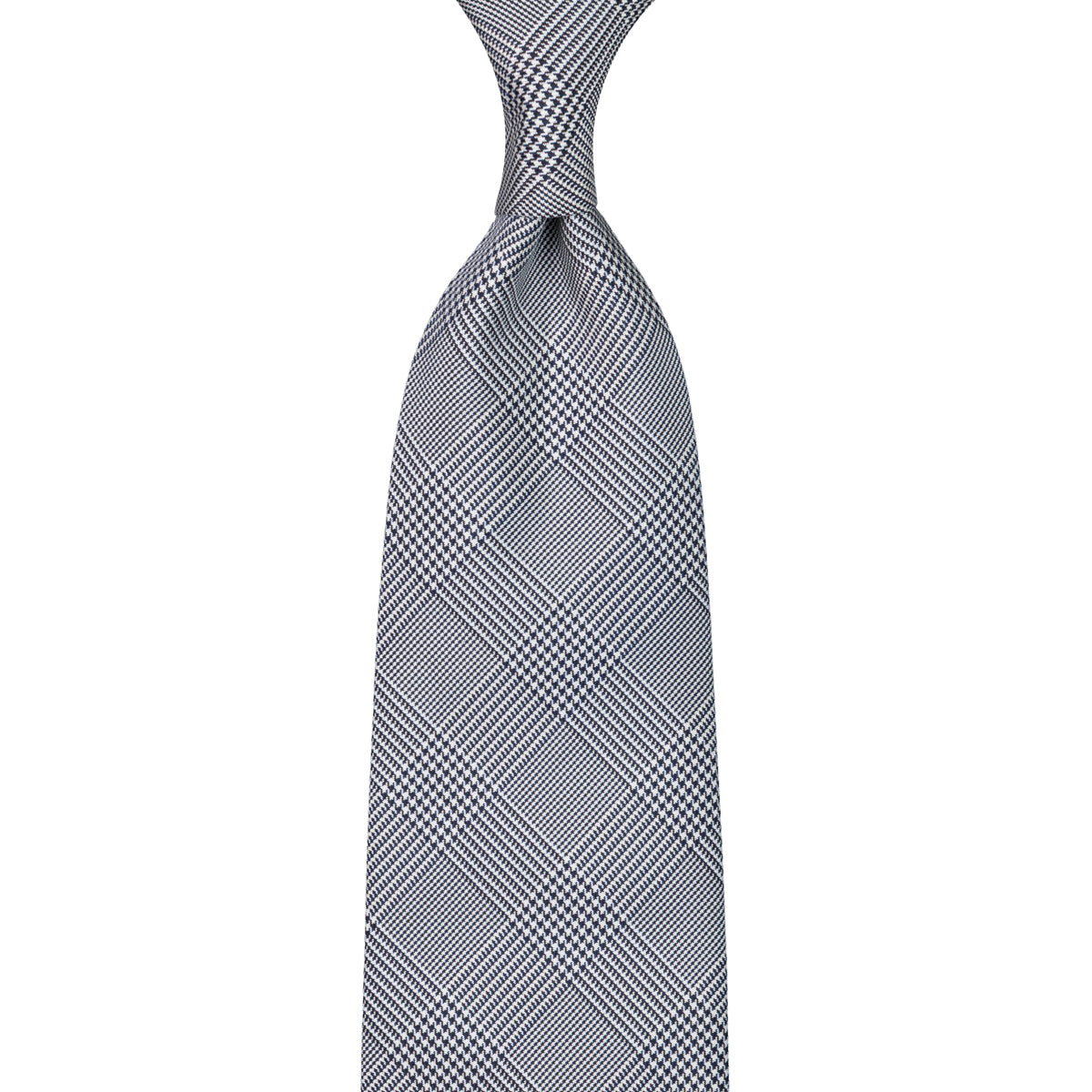 Glencheck Woven Silk Tie - Navy / White - Hand-Rolled