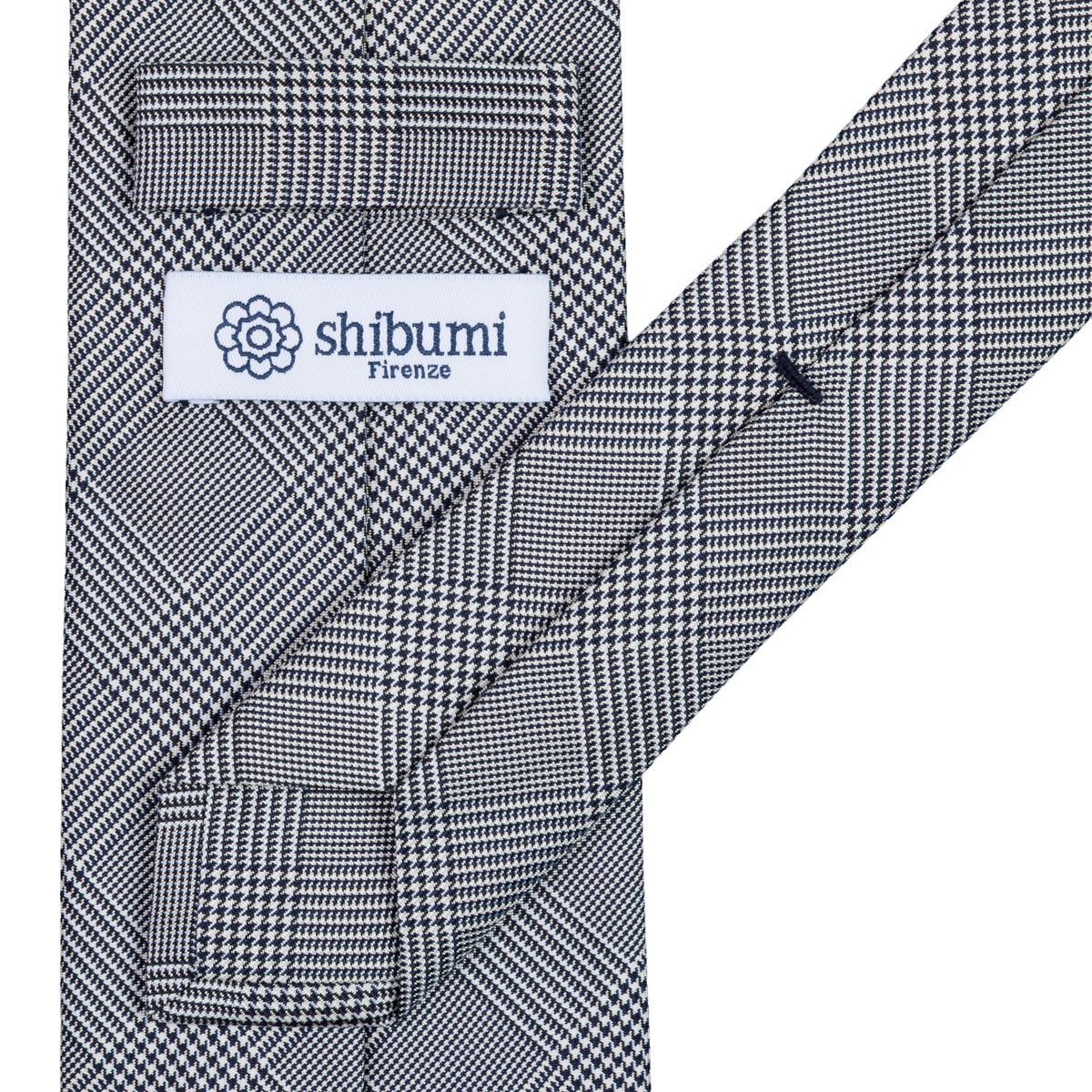 Glencheck Woven Silk Tie - Navy / White - Self-Tipped