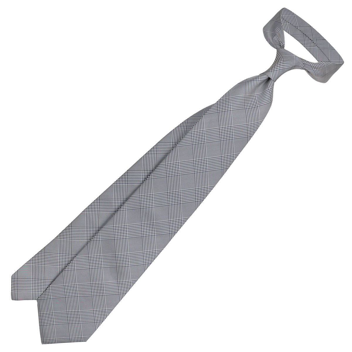 Glencheck Woven Silk Tie - Navy / White - Hand-Rolled
