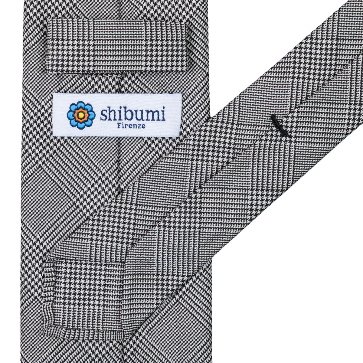 Glencheck Woven Silk Tie - Black / White - Hand-Rolled
