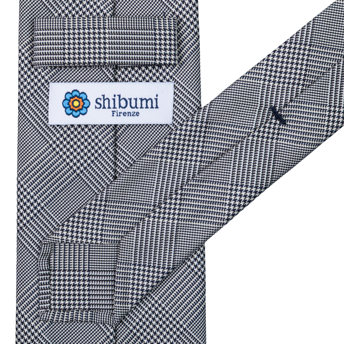 Glencheck Woven Silk Tie - Navy / White - Hand-Rolled