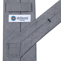 Glencheck Woven Silk Tie - Navy / White - Hand-Rolled