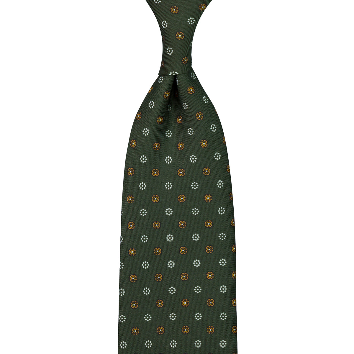 Floral Printed Silk Tie - Olive - Hand-Rolled