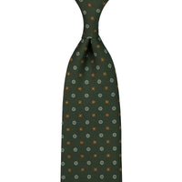 Floral Printed Silk Tie - Olive - Hand-Rolled