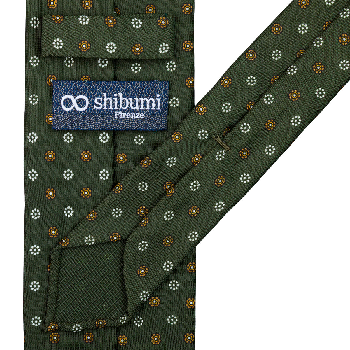 Floral Printed Silk Tie - Olive - Hand-Rolled