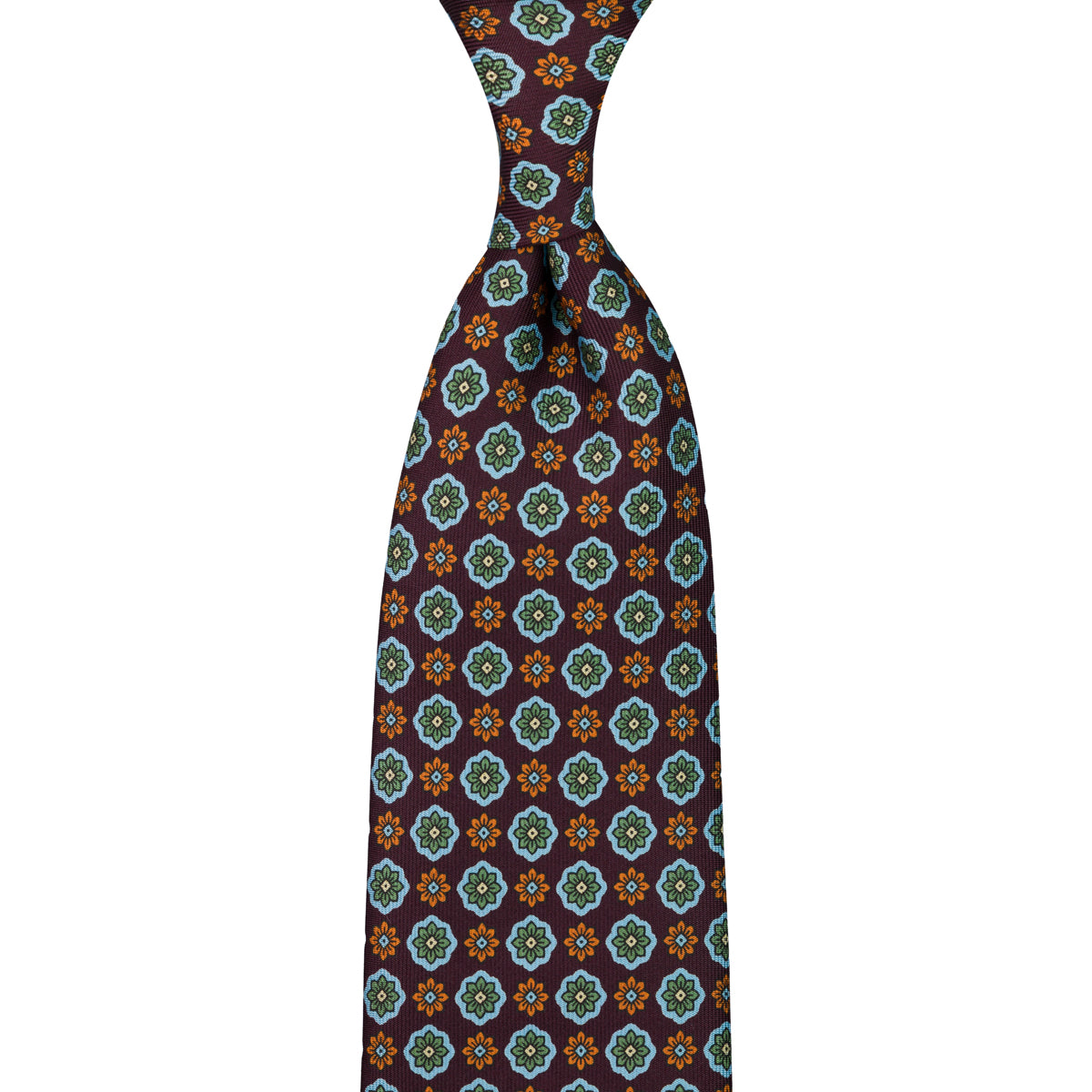 Floral Printed Silk Tie - Eggplant - Hand-Rolled
