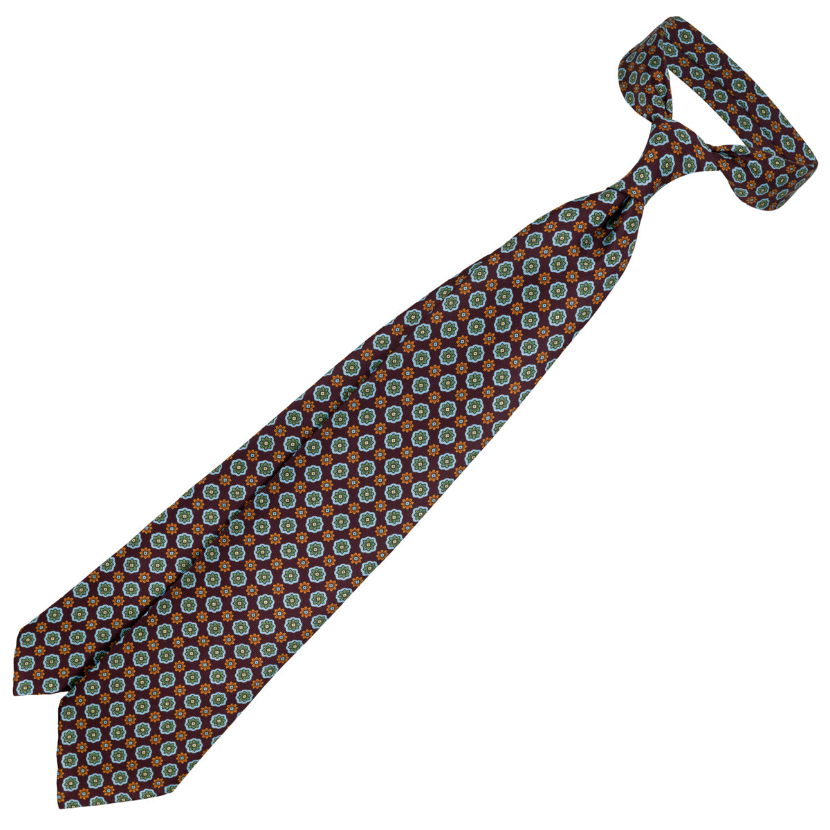 Floral Printed Silk Tie - Eggplant - Hand-Rolled