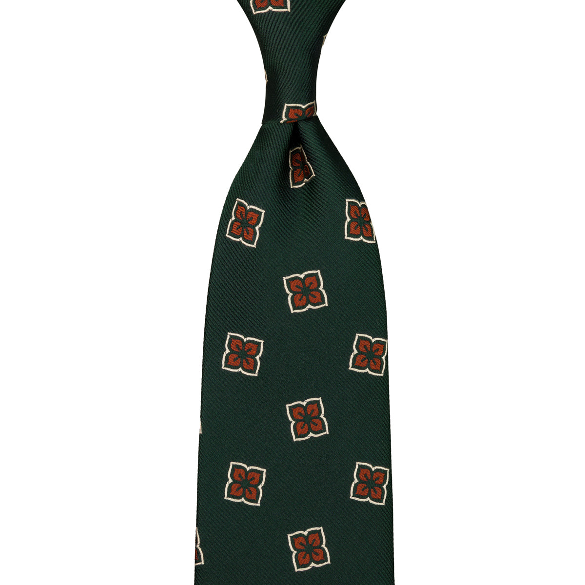Floral Japanese Jacquard Silk Tie - Bottle Green - Hand-Rolled