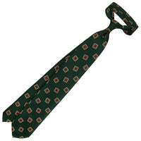 Floral Japanese Jacquard Silk Tie - Bottle Green - Hand-Rolled