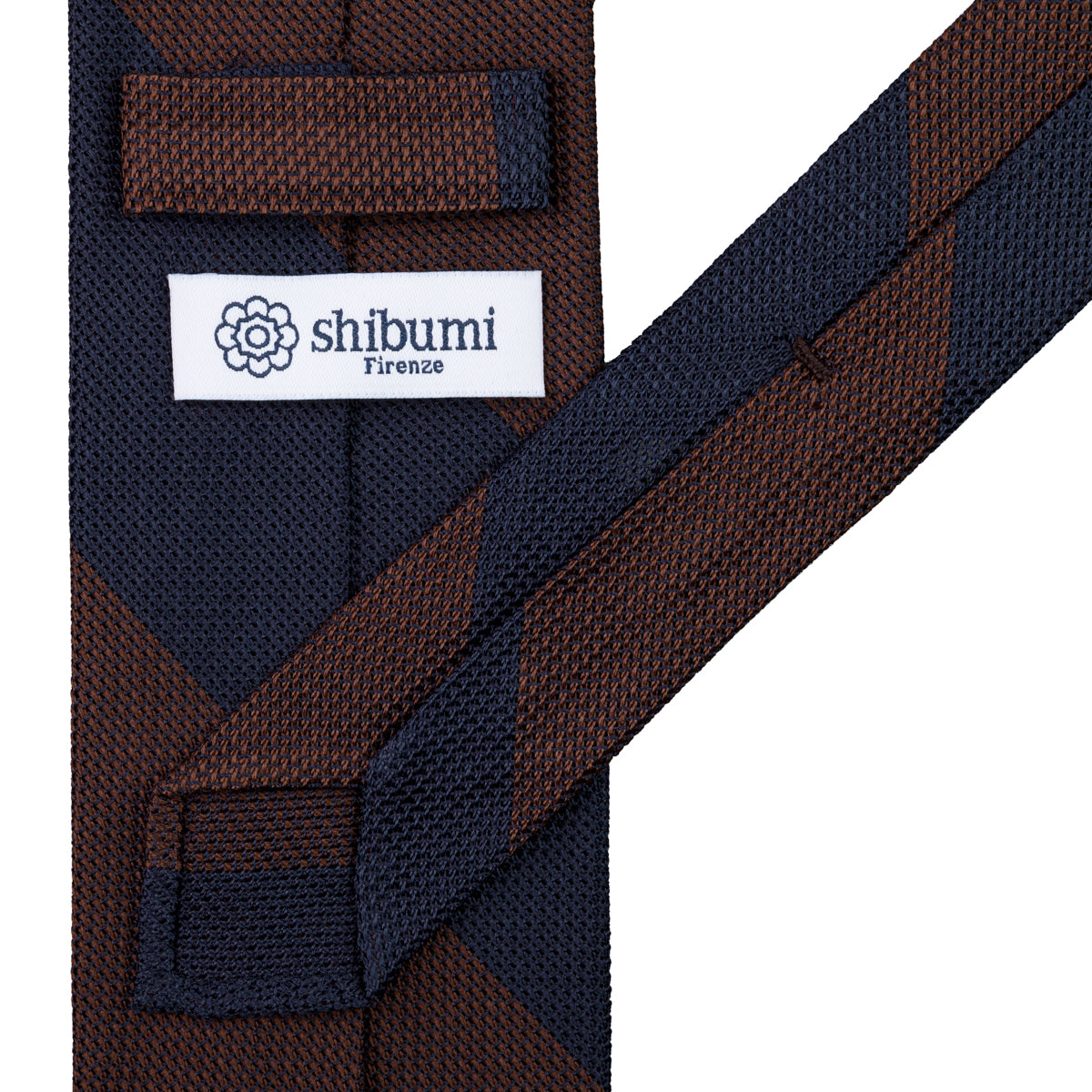 Block Stripe Grenadine / Garza Fina Silk Tie - Navy / Brown