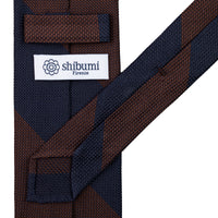 Block Stripe Grenadine / Garza Fina Silk Tie - Navy / Brown