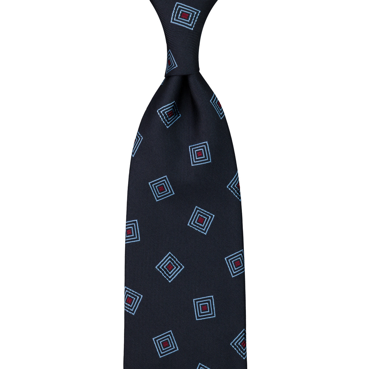 Geometrical Japanese Jacquard Silk Tie - Navy - Hand-Rolled