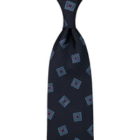 Geometrical Japanese Jacquard Silk Tie - Navy - Hand-Rolled