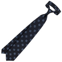 Geometrical Japanese Jacquard Silk Tie - Navy - Hand-Rolled