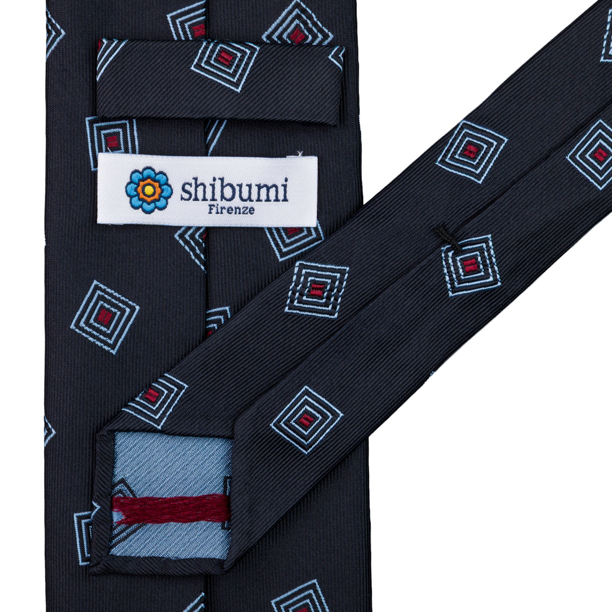 Geometrical Japanese Jacquard Silk Tie - Navy - Hand-Rolled