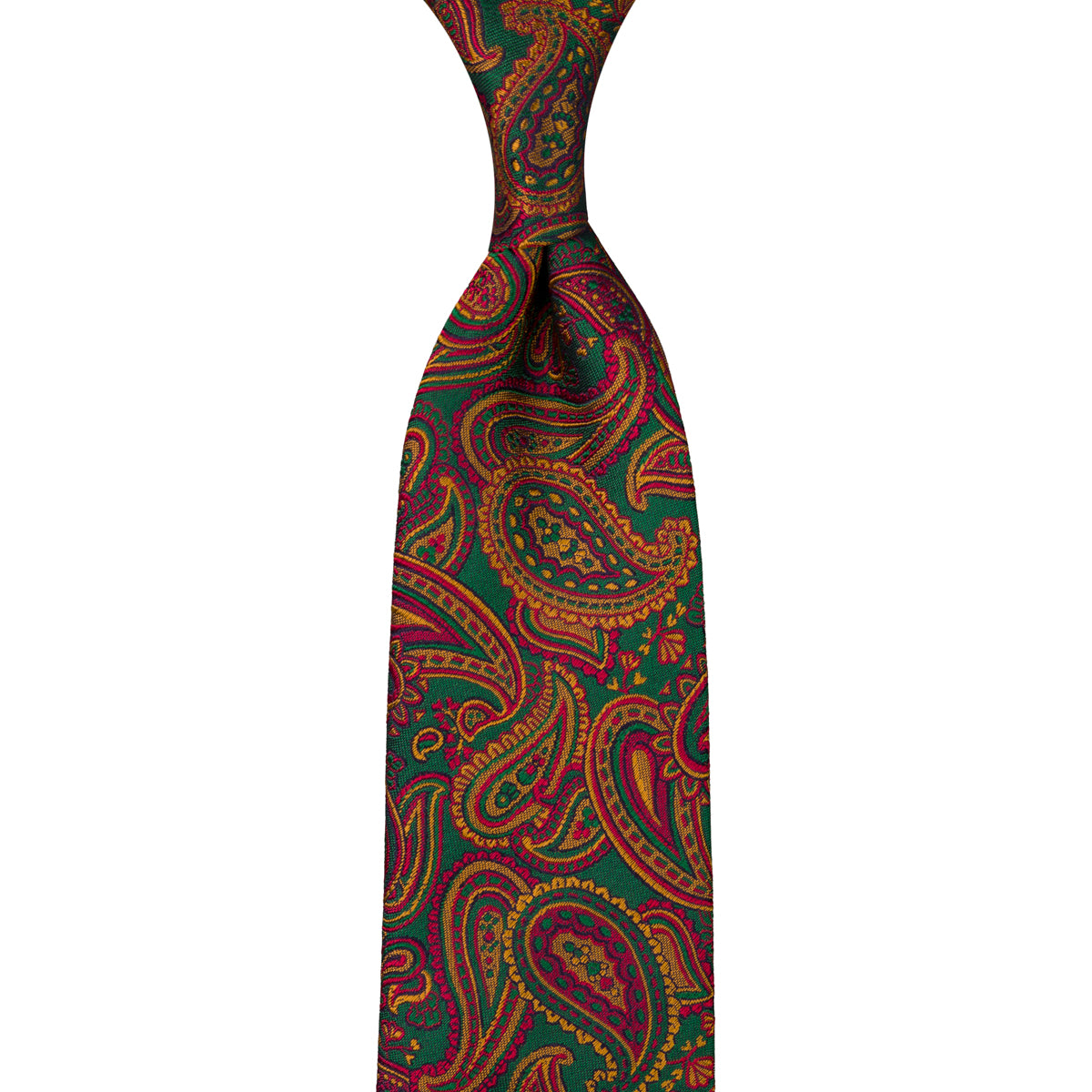 Paisley Jacquard Silk Tie - Forest - Hand-Rolled