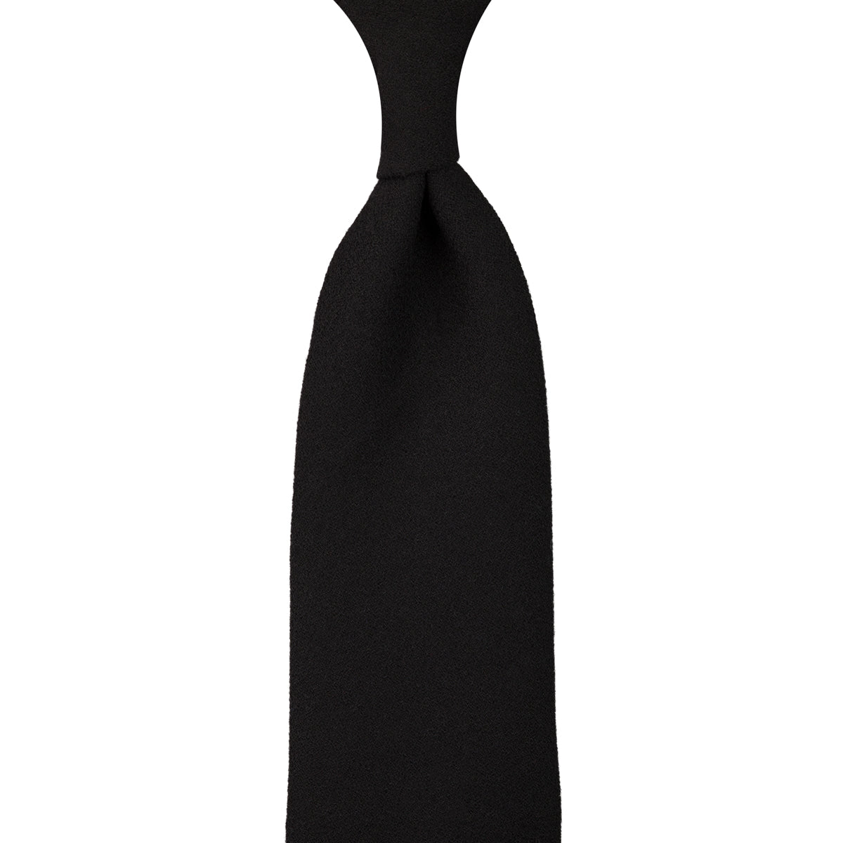 Plain Wool Crepe Tie - Black - Hand-Rolled