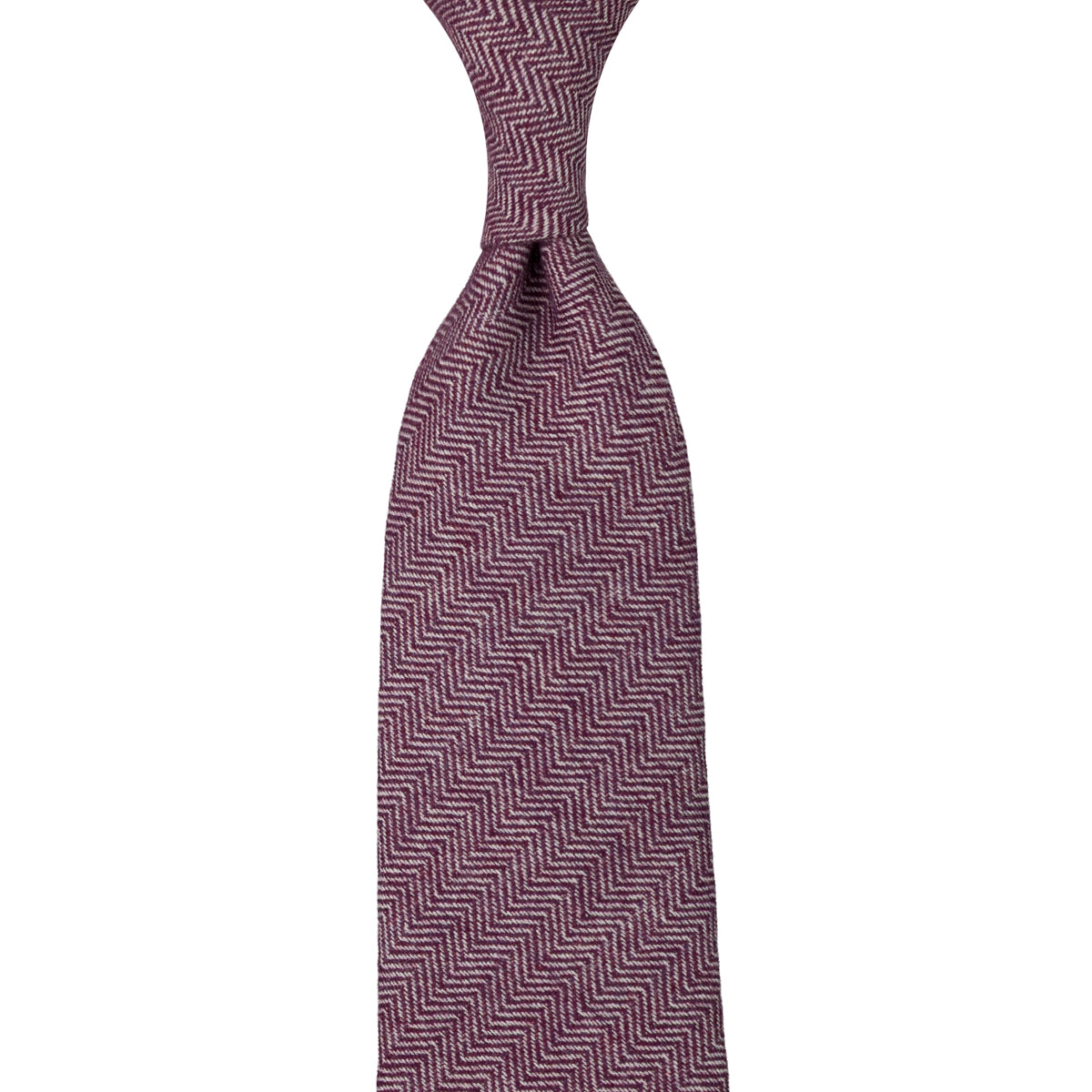 Herringbone Cashmere Tie - Eggplant - Hand-Rolled