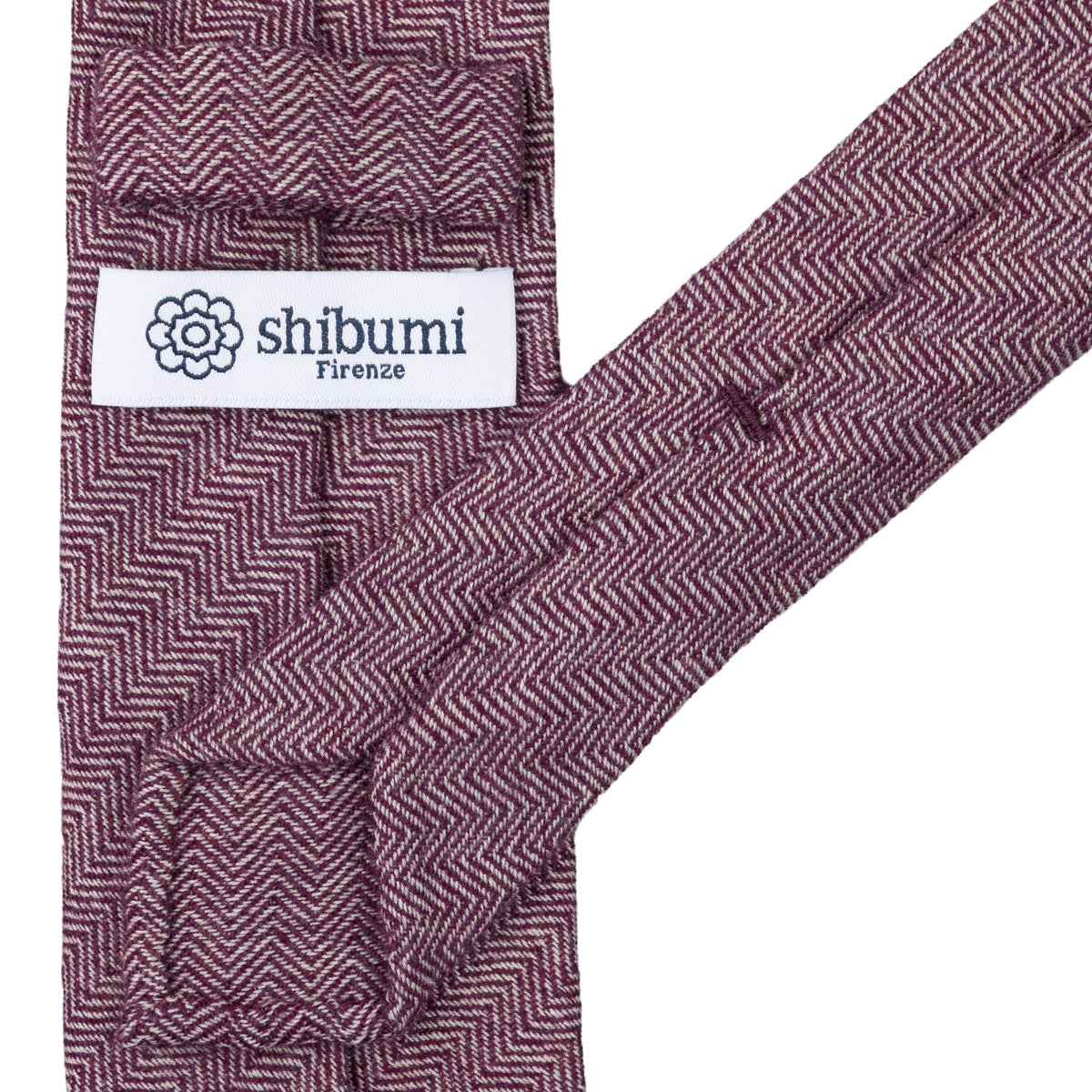 Herringbone Cashmere Tie - Eggplant - Hand-Rolled