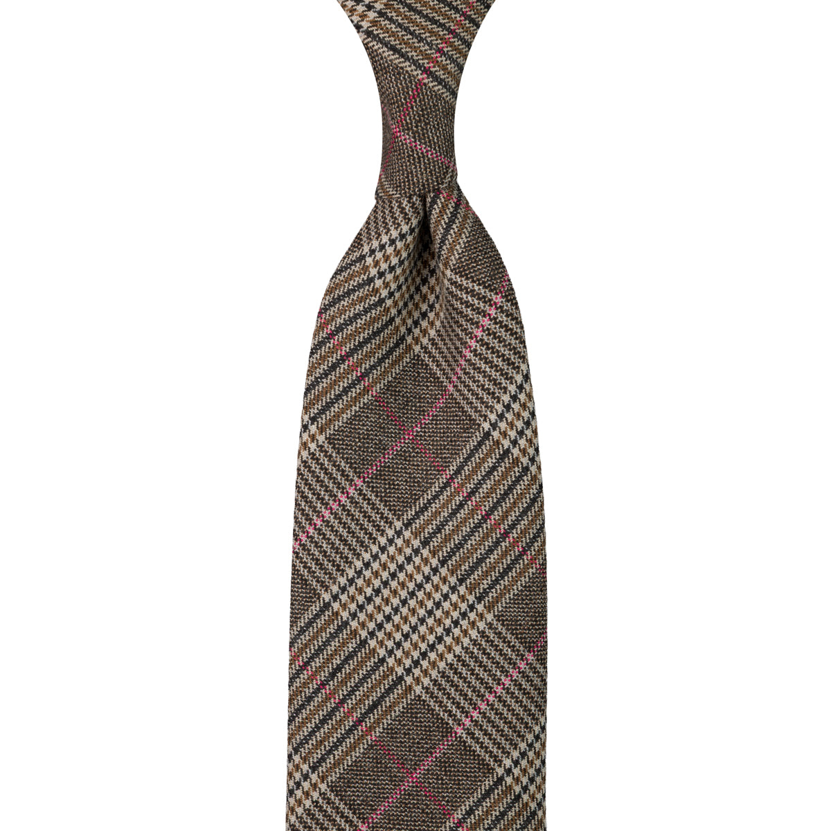 Checked Wool Tie - Brown - Hand-Rolled