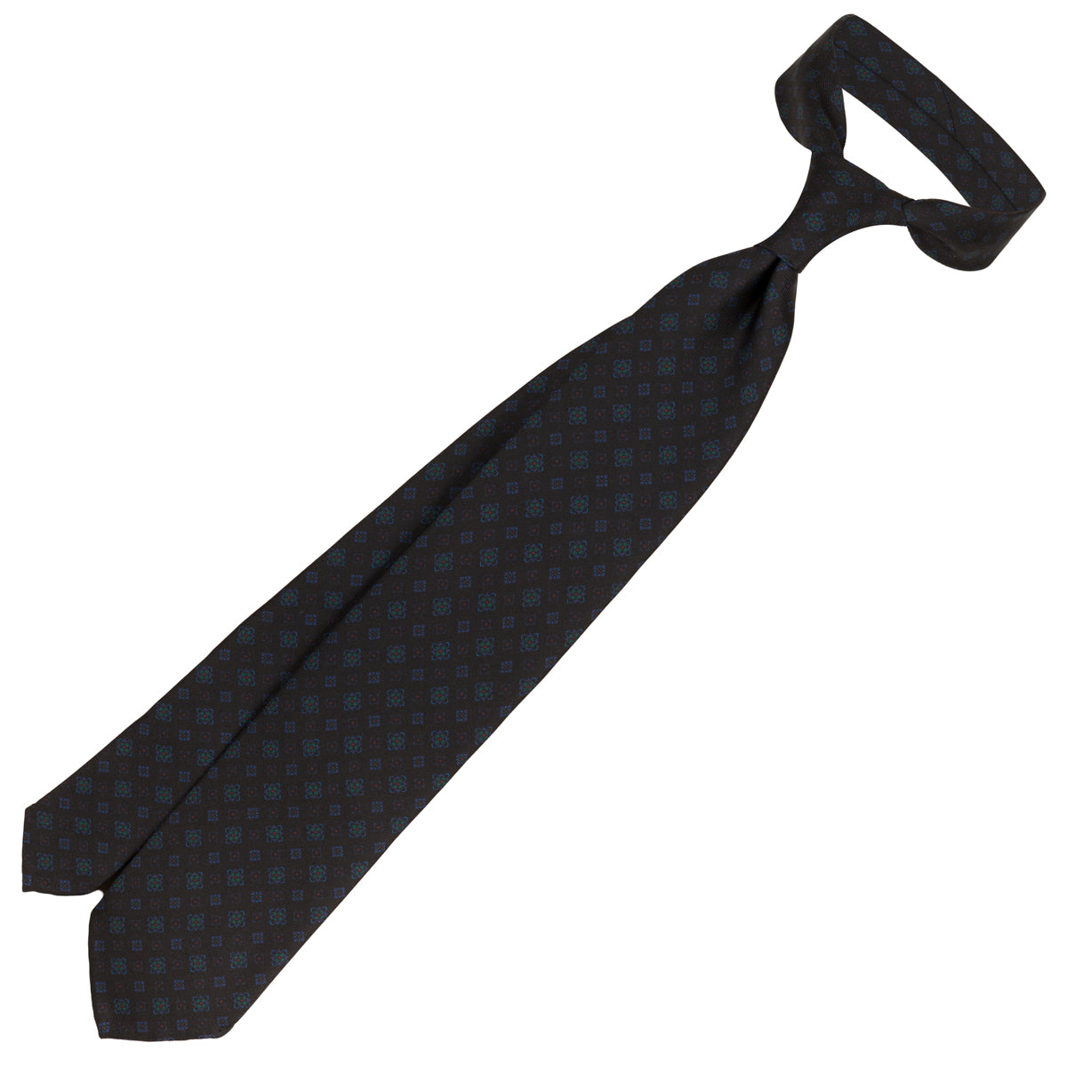 Ancient Madder Silk Tie - Black - Hand-Rolled