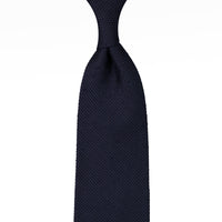 Shantung Grenadine Silk Tie - Navy - Hand-Rolled