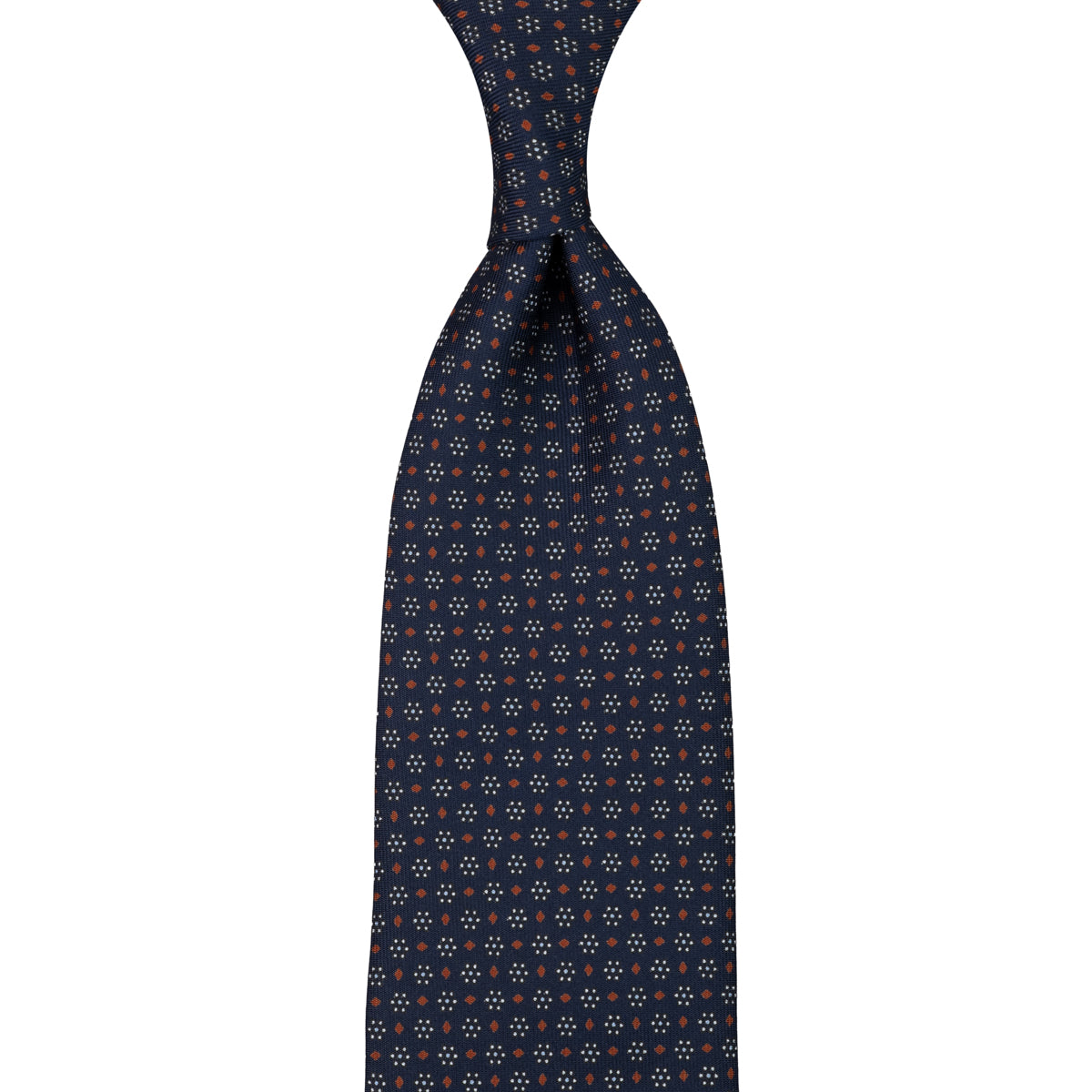 Floral Printed Silk Tie - Navy - Hand-Rolled