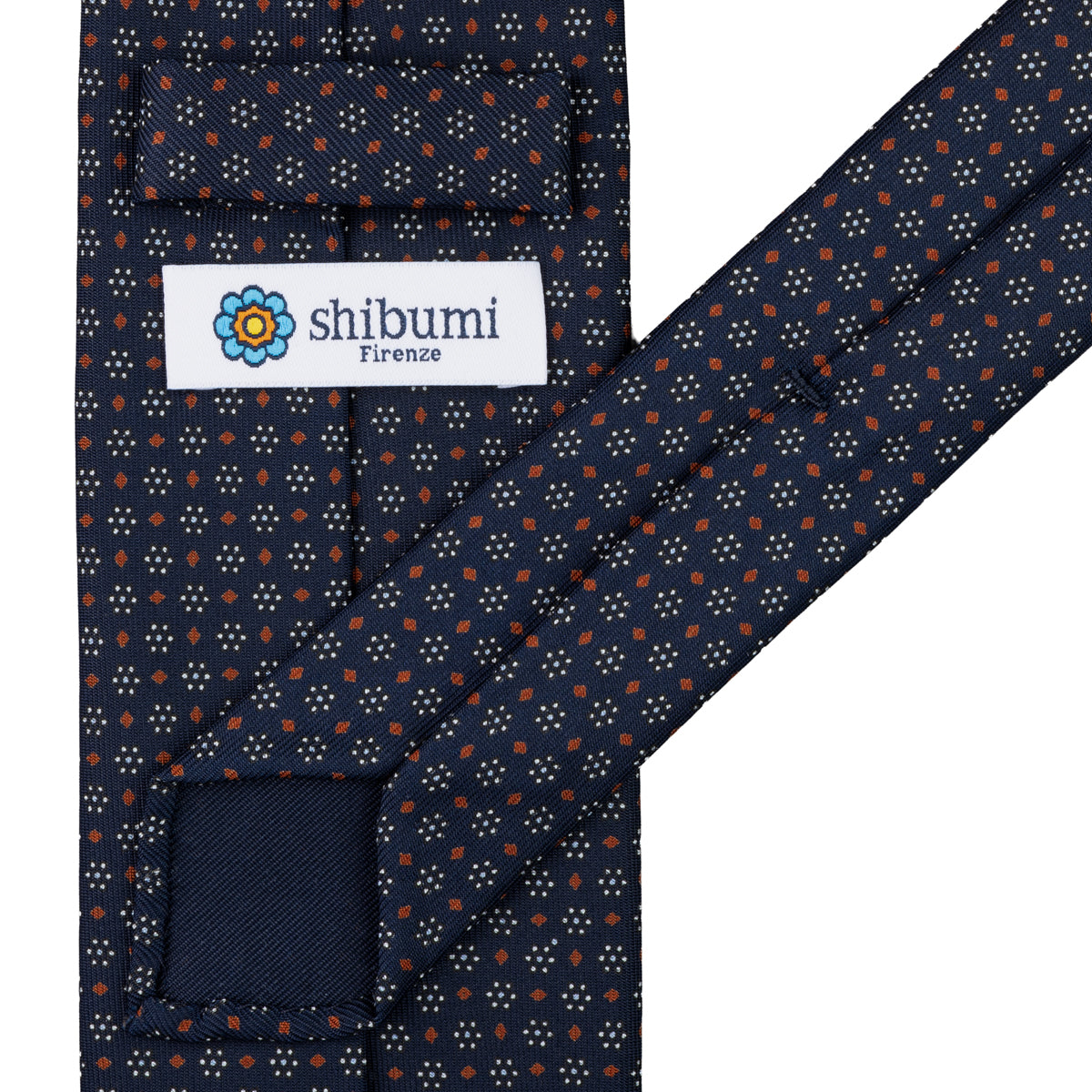 Floral Printed Silk Tie - Navy - Hand-Rolled