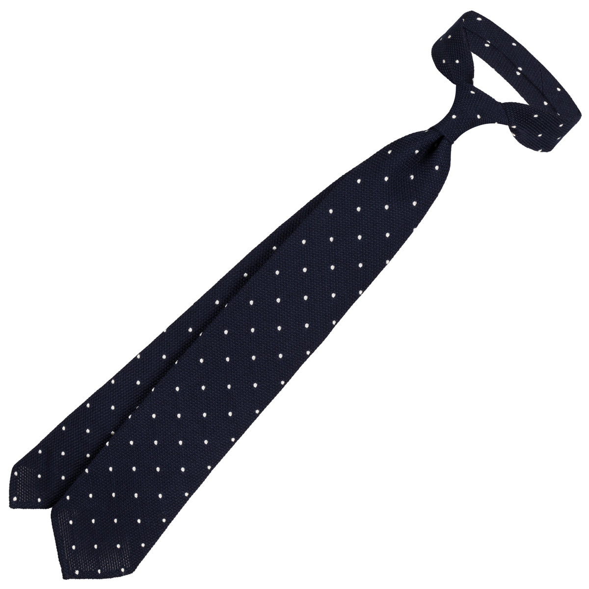 Dotted Wool/Silk Grenadine Tie - Midnight - Hand-Rolled