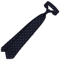 Dotted Wool/Silk Grenadine Tie - Midnight - Hand-Rolled