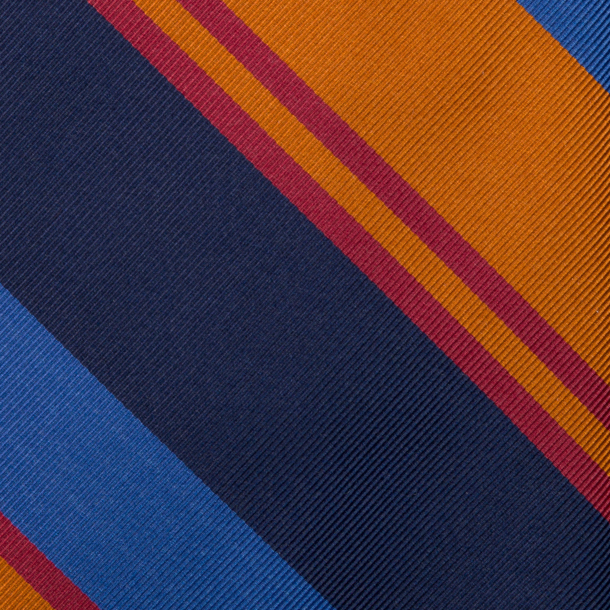 Repp Stripe Silk Tie - Navy / Orange / Blue - Hand-Rolled