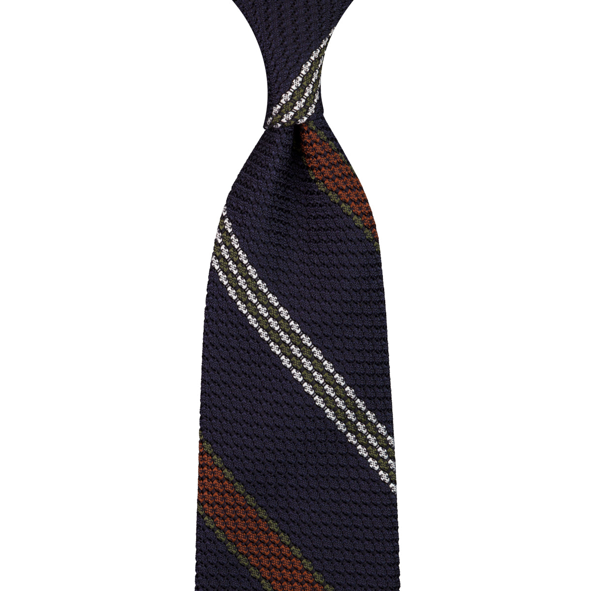 Striped Grossa Grenadine Silk Tie - Eggplant - Hand-Rolled