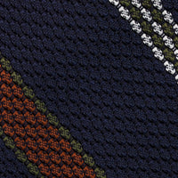 Striped Grossa Grenadine Silk Tie - Navy - Hand-Rolled