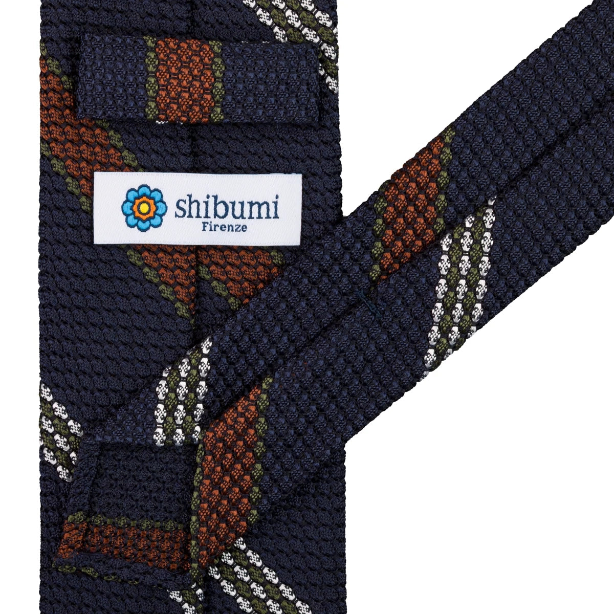 Striped Grossa Grenadine Silk Tie - Navy - Hand-Rolled