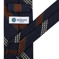 Striped Grossa Grenadine Silk Tie - Navy - Hand-Rolled