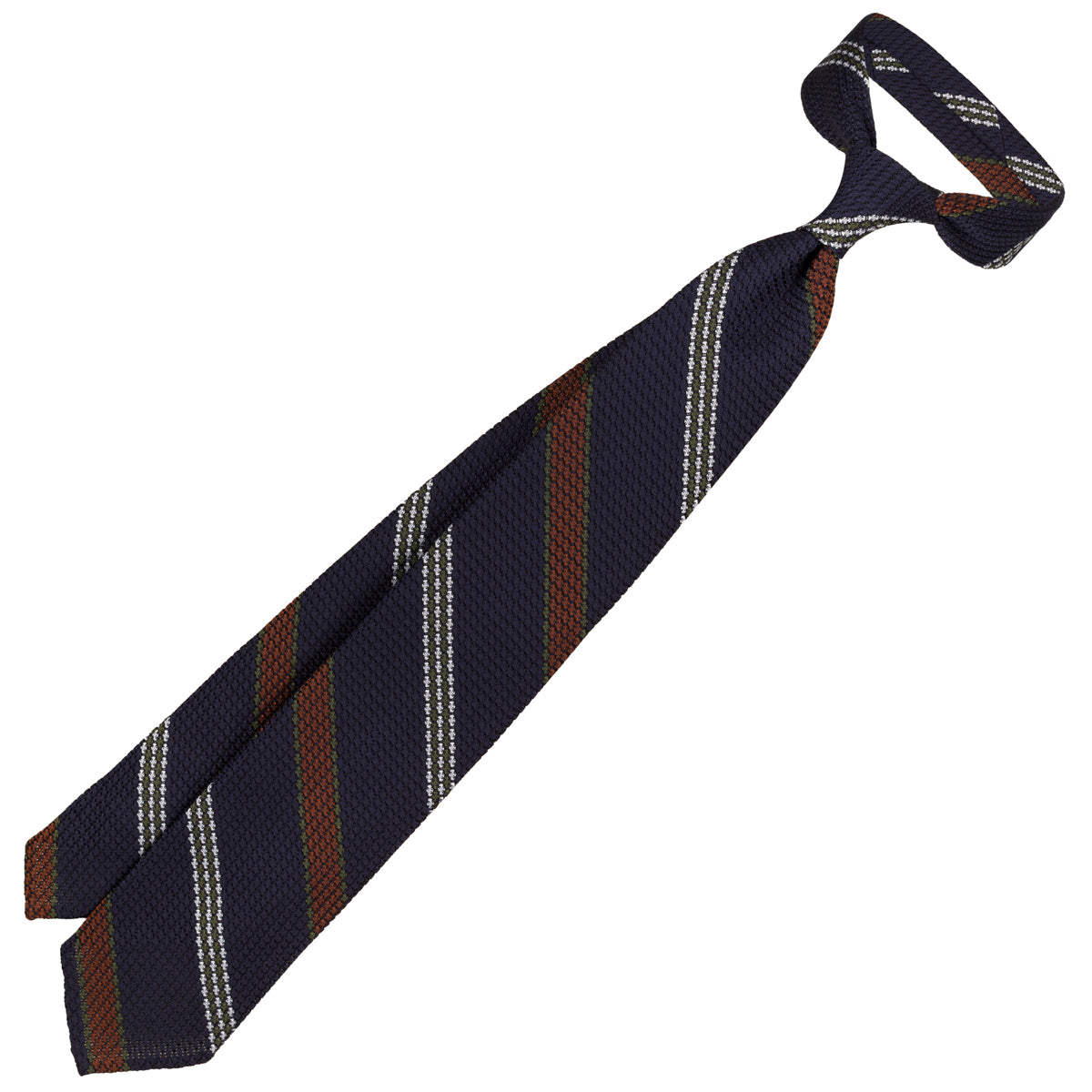 Striped Grossa Grenadine Silk Tie - Eggplant - Hand-Rolled