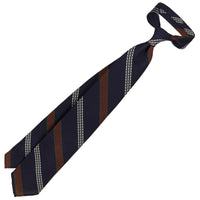 Striped Grossa Grenadine Silk Tie - Eggplant - Hand-Rolled