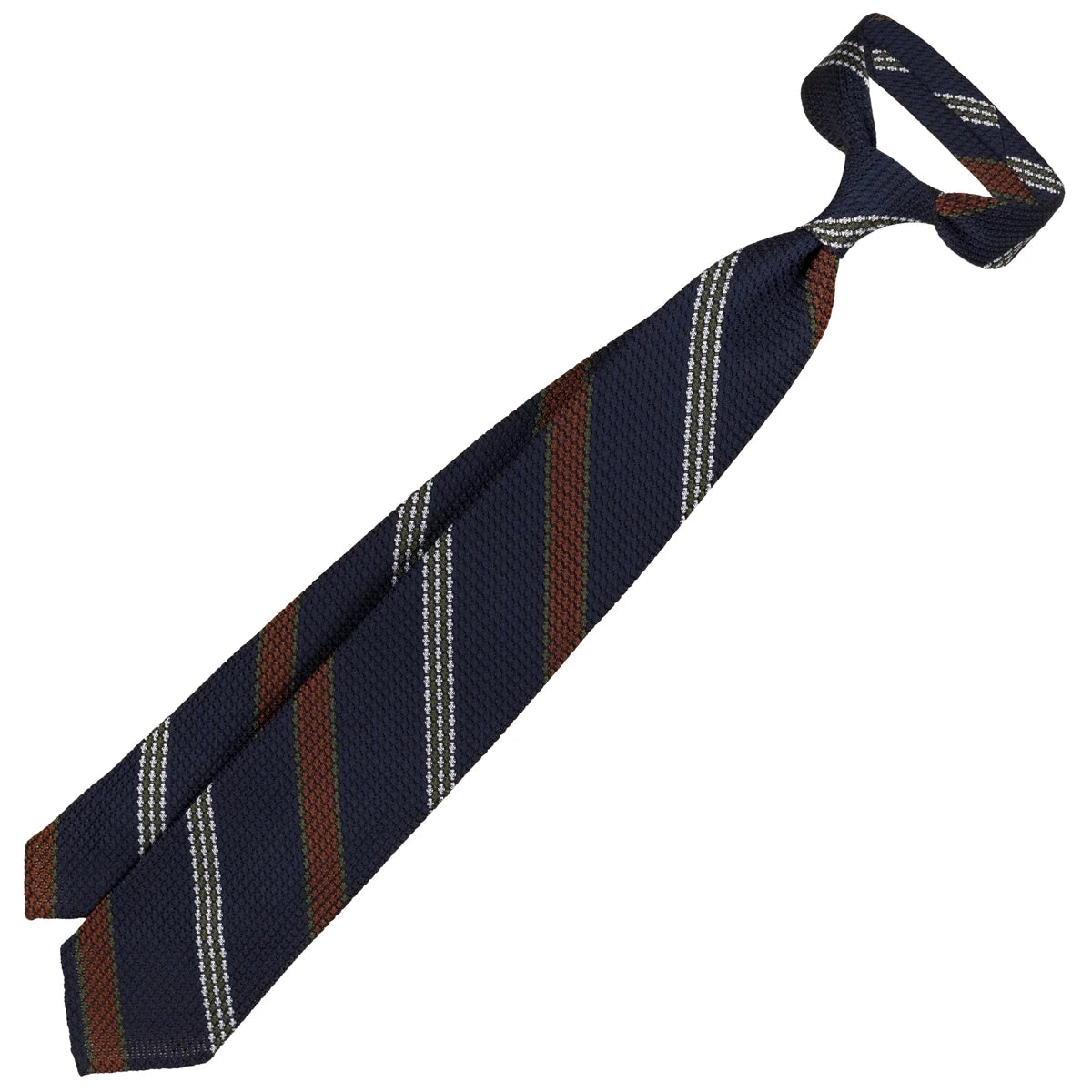 Striped Grossa Grenadine Silk Tie - Navy - Hand-Rolled