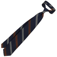 Striped Grossa Grenadine Silk Tie - Navy - Hand-Rolled