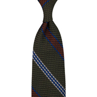 Striped Grossa Grenadine Silk Tie - Olive - Hand-Rolled