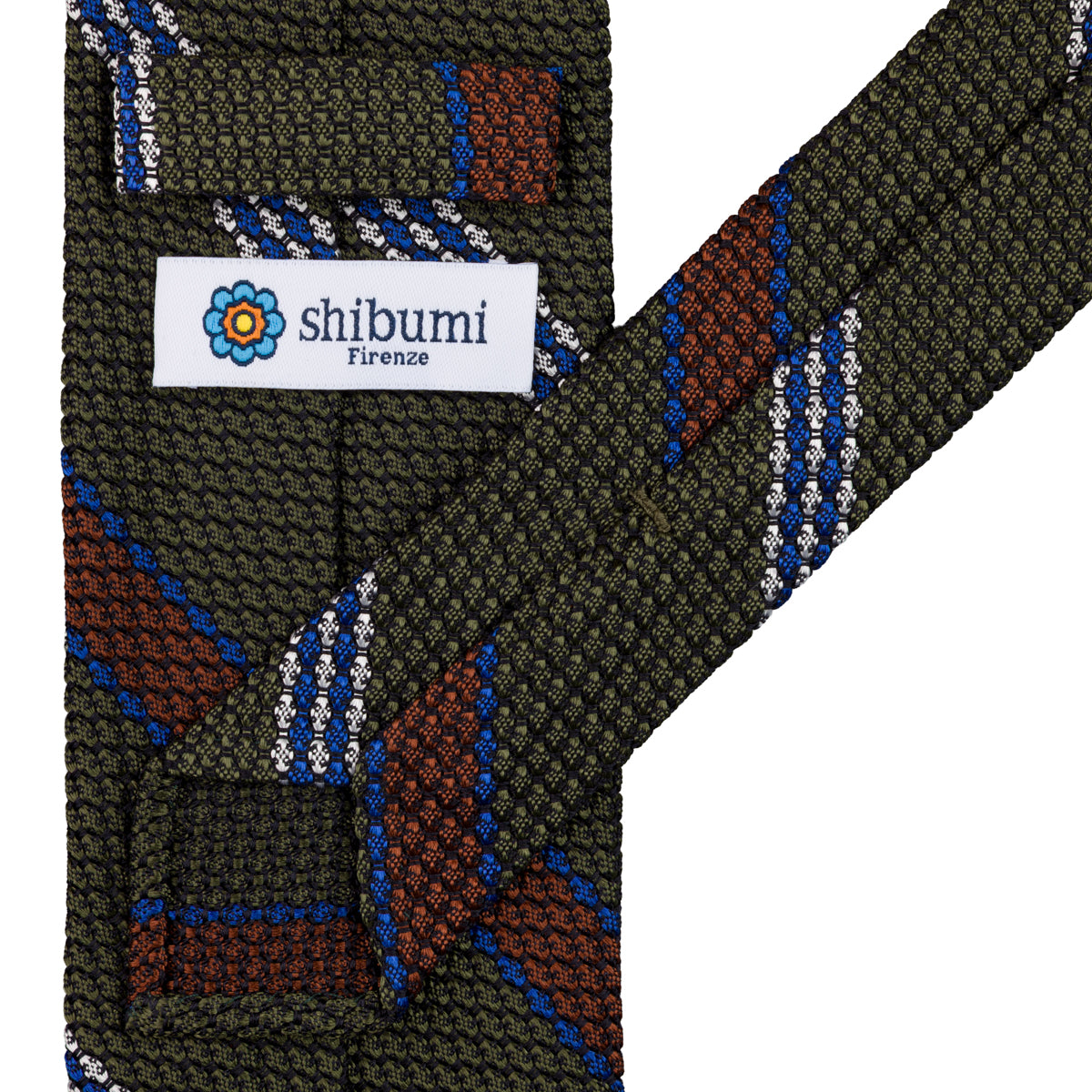 Striped Grossa Grenadine Silk Tie - Olive - Hand-Rolled