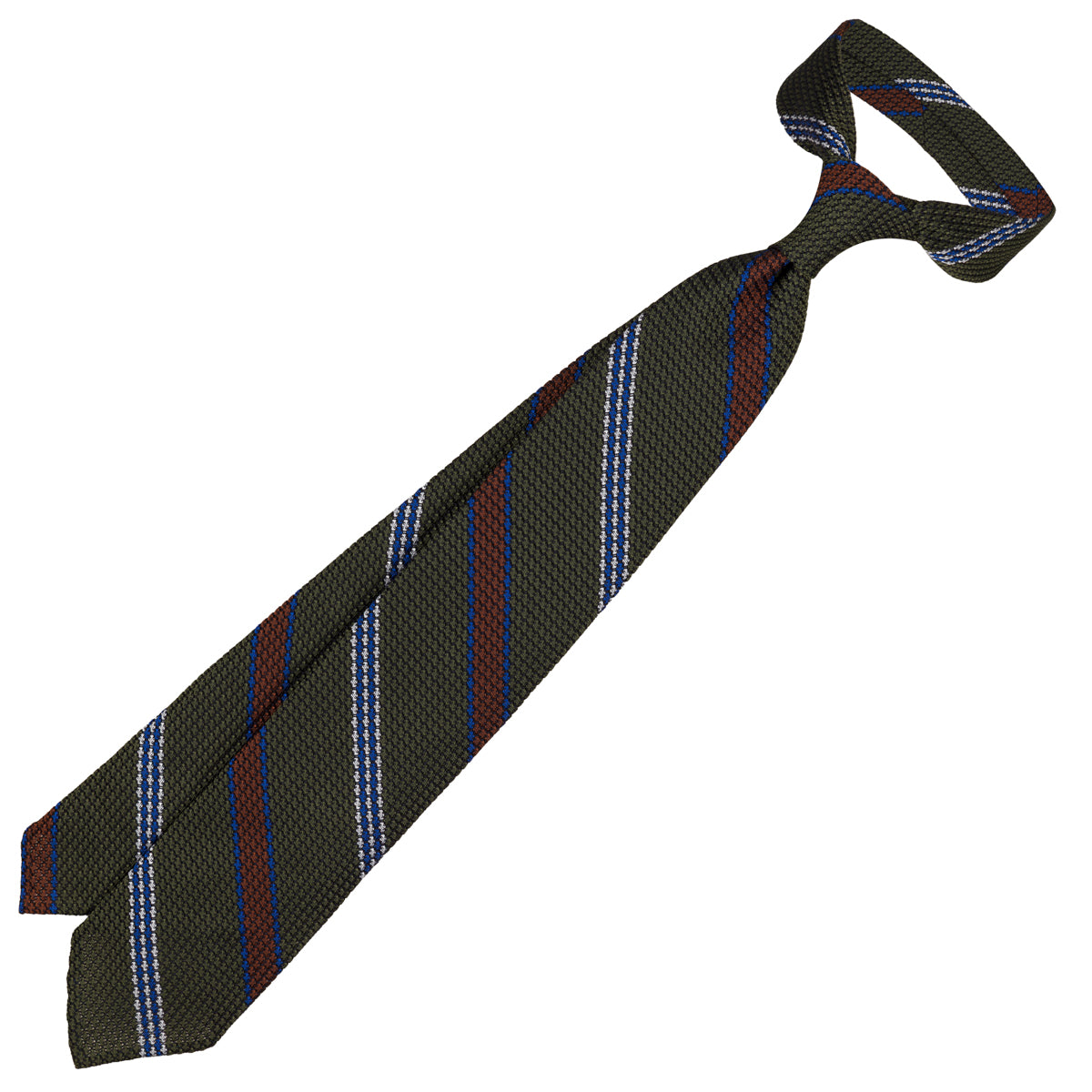 Striped Grossa Grenadine Silk Tie - Olive - Hand-Rolled