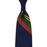 Repp Stripe Silk Tie - Navy / Rust / Forest - Hand-Rolled