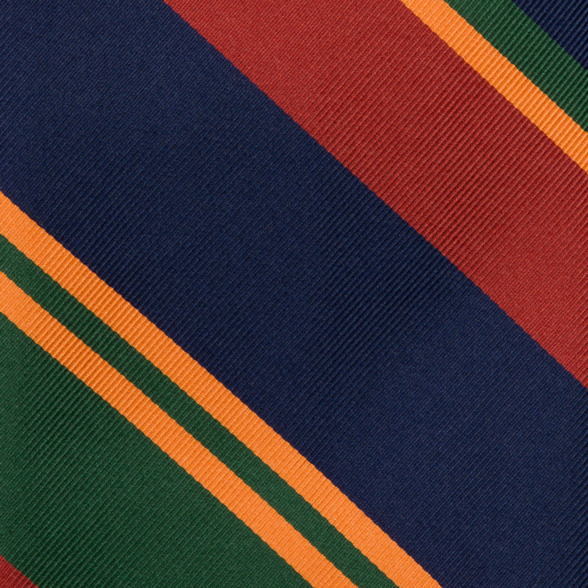 Repp Stripe Silk Tie - Navy / Rust / Forest - Hand-Rolled