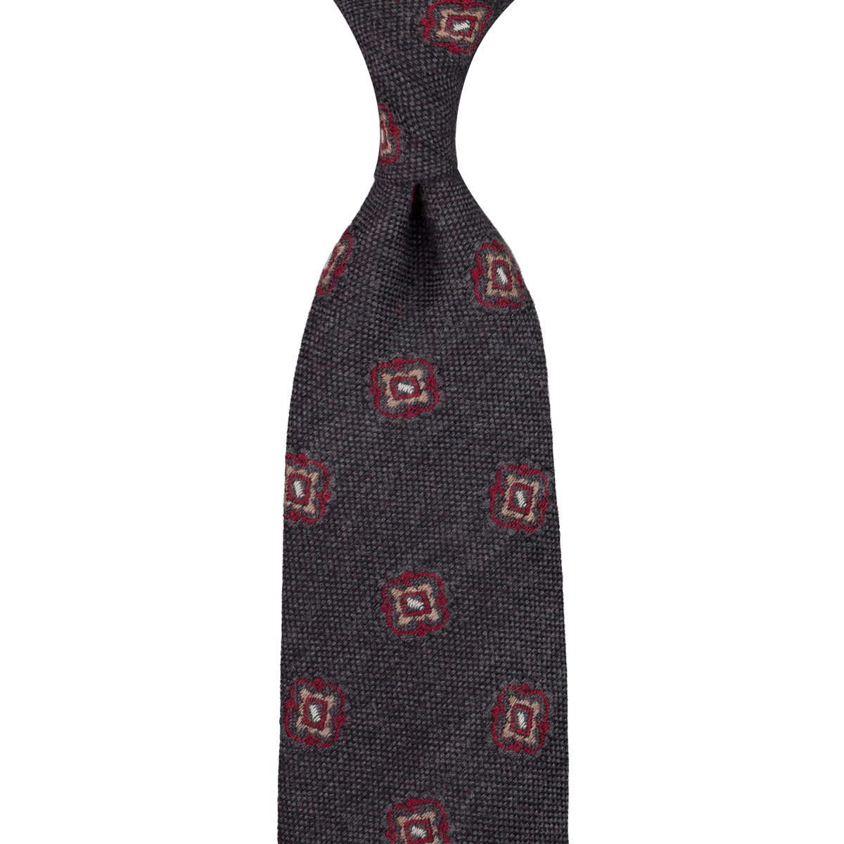 Geometrical Wool Tie - Brown/Grey - Self-Tipped