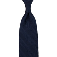 Shadow Striped Fina Grenadine Silk Tie - Navy - Hand-Rolled