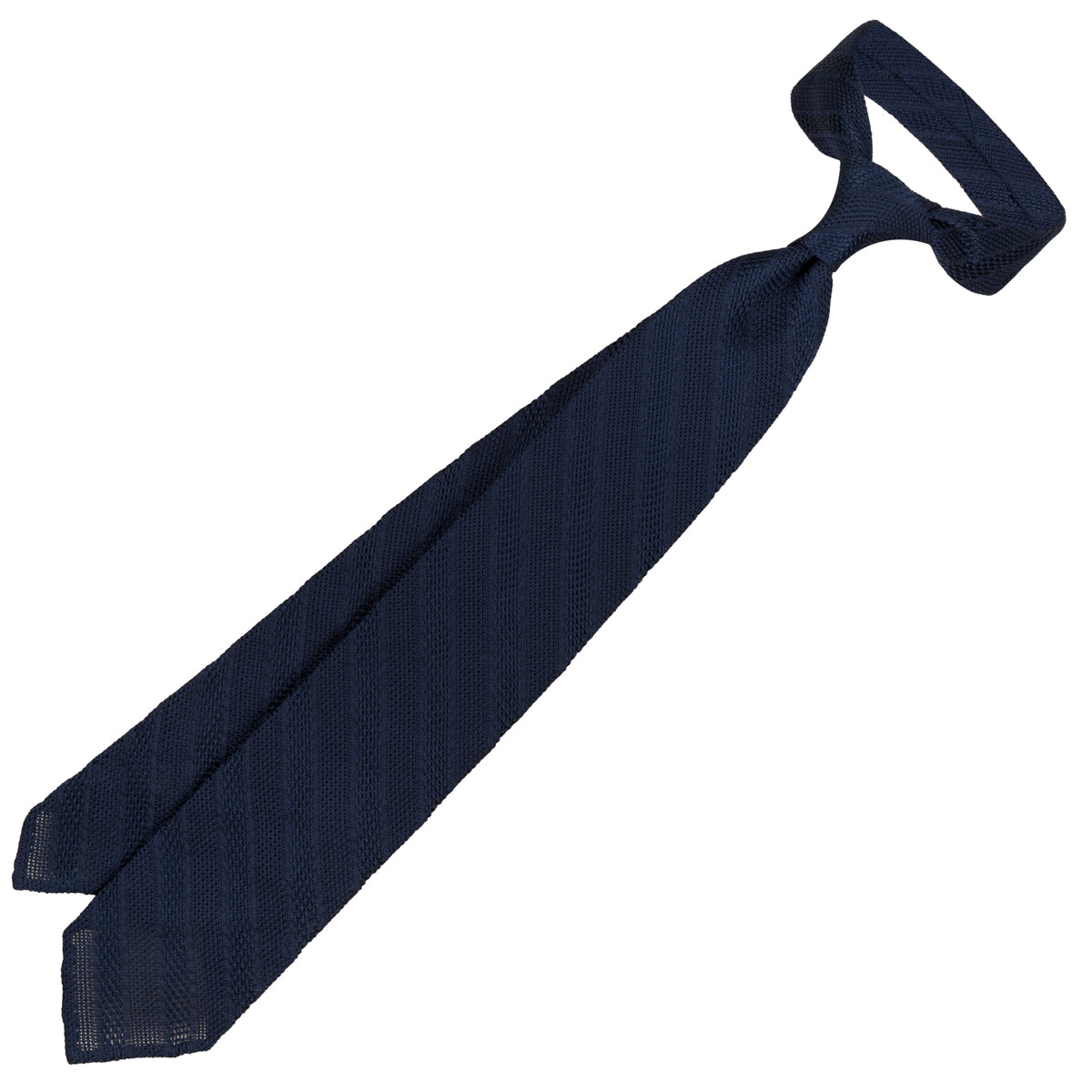 Shadow Striped Fina Grenadine Silk Tie - Navy - Hand-Rolled
