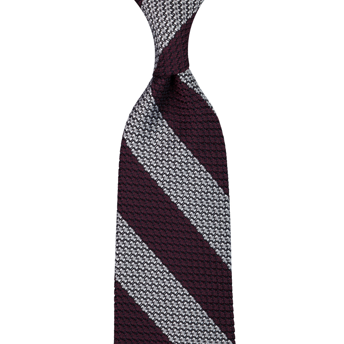 Striped Grossa Grenadine Silk Tie - Burgundy / White - Hand-Rolled