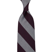 Striped Grossa Grenadine Silk Tie - Burgundy / White - Hand-Rolled