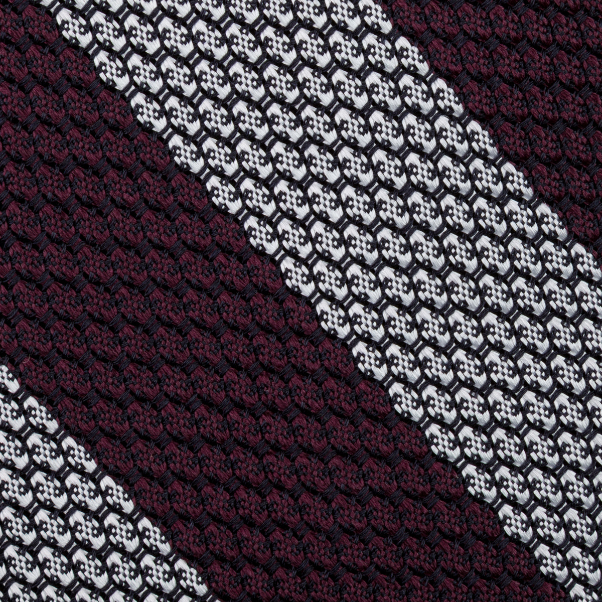 Striped Grossa Grenadine Silk Tie - Burgundy / White - Hand-Rolled